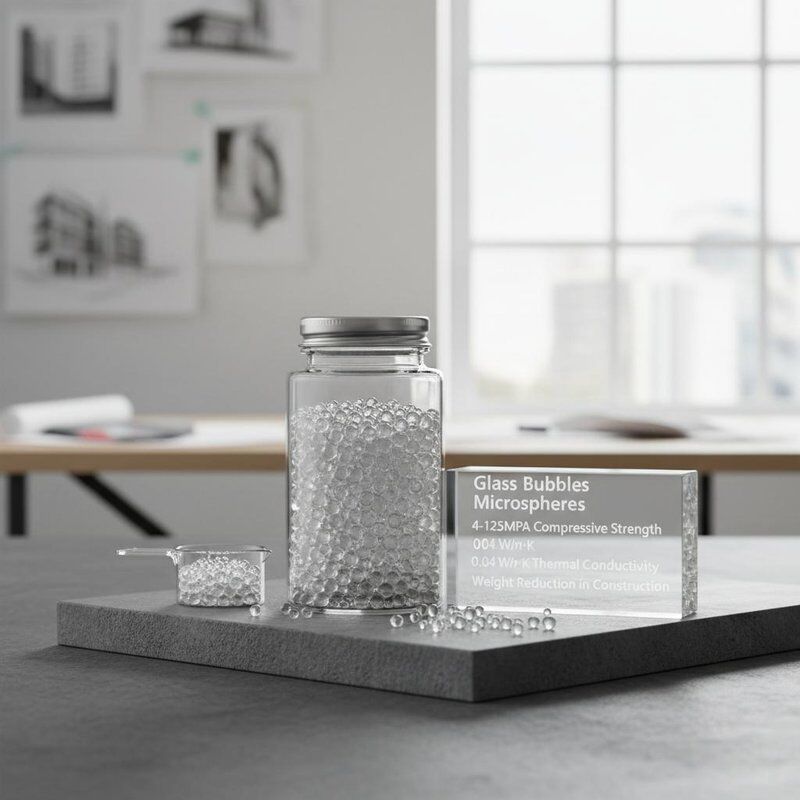 নির্মাণে ওজন কমাতে ৪-১২৫এমপিএ সংকোচন শক্তি এবং ০.০৪ ডব্লিউ/মি·কে তাপ পরিবাহিতা সহ গ্লাস বাবল মাইক্রোস্ফিয়ার
